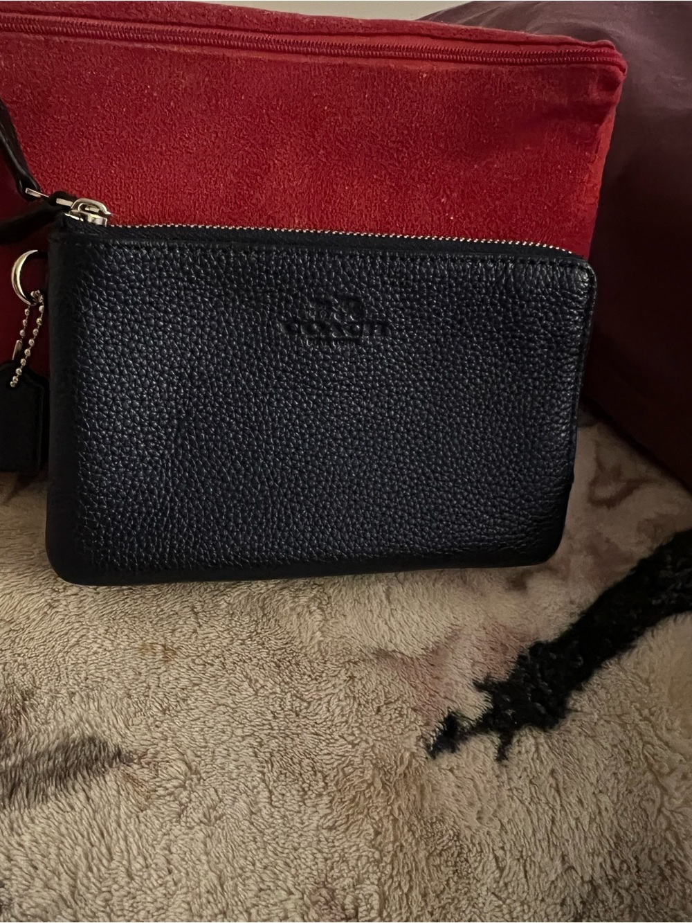 Coach Black Pebbled Leather Zip Pouch Wristlet